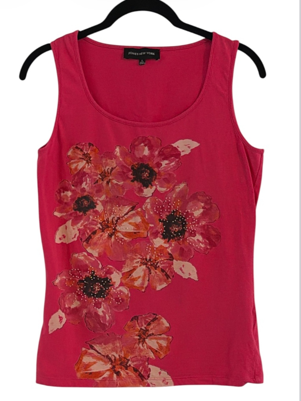 Jones New York Fuchsia Beaded Floral Scoop Neck Tank Size S